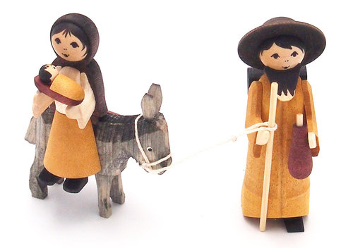 Ulmik Krippenfiguren Maria und Josef auf Esel gebeizt - Neuheit 2019