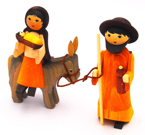 Ulmik Maria und Josef auf Esel gebeizt 13 cm