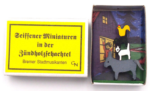 Seiffener Miniaturen in der Zündholzschachtel - Zündholzschachtel Bremer Stadtmusikanten