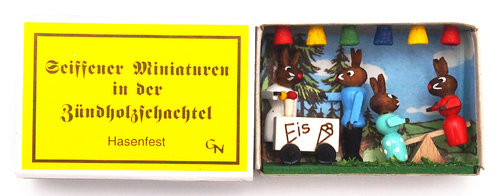 Seiffener Miniaturen in der Zündholzschachtel - Zündholzschachtel Hasenfest