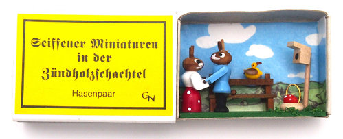 Seiffener Miniaturen in der Zündholzschachtel - Zündholzschachtel Hasenpaar