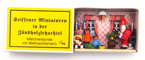 Seiffener Miniaturen in der Zündholzschachtel - Zündholzschachtel Märchenstunde mit Weihnachtsmann