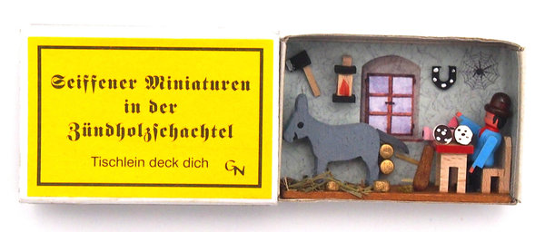 Seiffener Miniaturen in der Zündholzschachtel - Zündholzschachtel Tischlein deck dich
