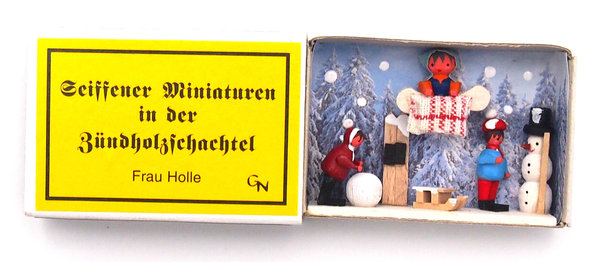 Seiffener Miniaturen in der Zündholzschachtel - Zündholzschachtel Frau Holle
