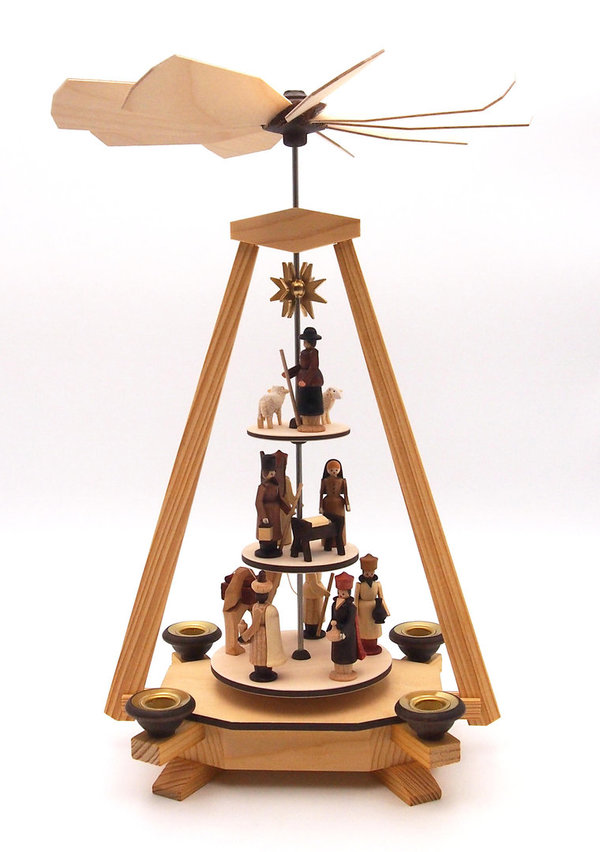 Werner Glässer Pyramide mit Christi Geburt, Figuren natur