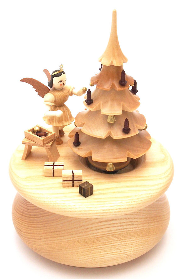 Blank Spieldose natur mit Engel am Weihnachtsbaum