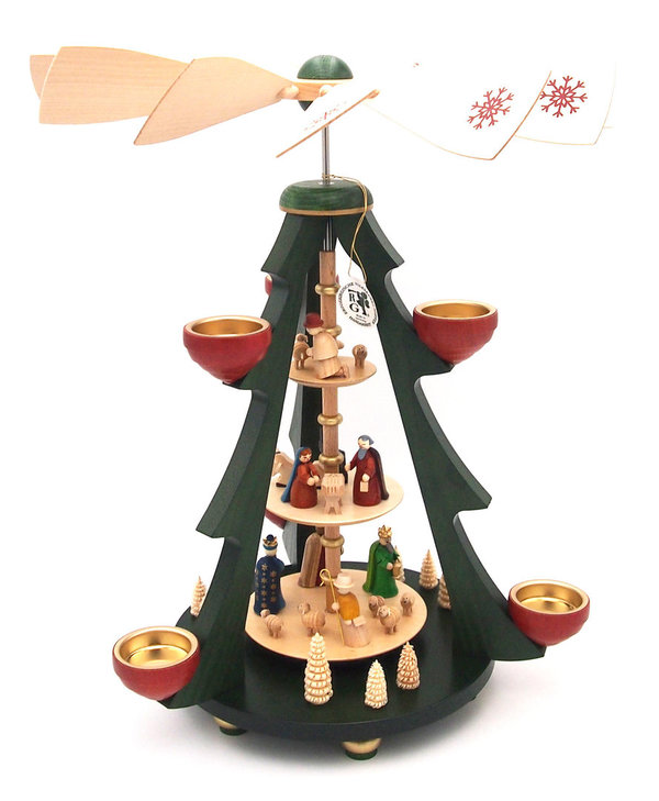 Richard Glässer Baumpyramide Christi Geburt bunt 3-stöckig für Teelichte