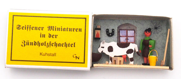Seiffener Miniaturen in der Zündholzschachtel - Zündholzschachtel Kuhstall