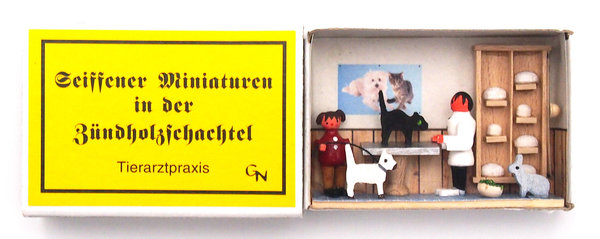 Seiffener Miniaturen in der Zündholzschachtel - Zündholzschachtel Tierarzt