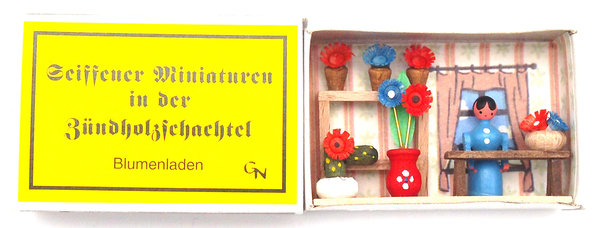 Seiffener Miniaturen in der Zündholzschachtel - Zündholzschachtel Blumenladen