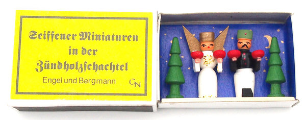Seiffener Miniaturen in der Zündholzschachtel - Zündholzschachtel Engel und Bergmann