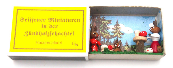 Seiffener Miniaturen in der Zündholzschachtel - Zündholzschachtel Hasenmalerei