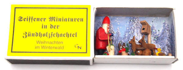 Seiffener Miniaturen in der Zündholzschachtel - Zündholzschachtel Weihnachten im Winterwald