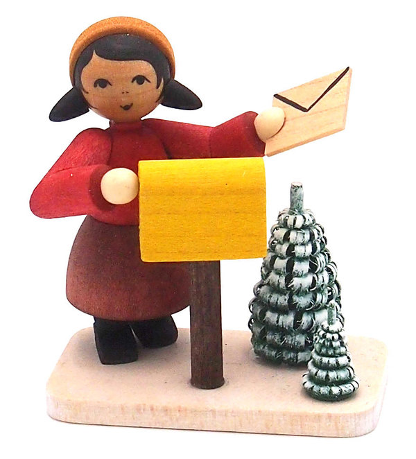 Ulmik Winterkinder Weihnachtspost Mädchen am Briefkasten gebeizt