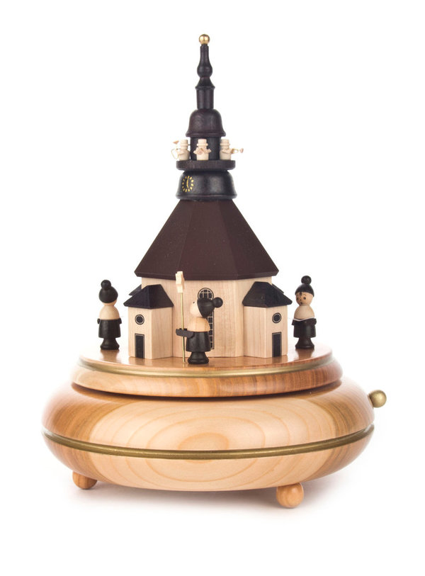 Günther Spieldose mit Seiffener Kirche, Turmbläsern und Kurrendefiguren