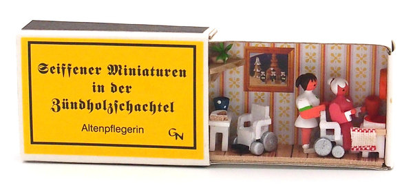 Seiffener Miniaturen in der Zündholzschachtel - Zündholzschachtel Altenpflegerin
